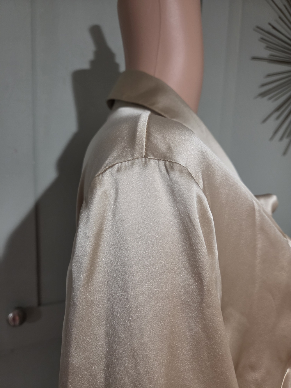 Ann Taylor Champagne Satin Gathered Button Down Blouse Size 10 NWT - Picture 14 of 16